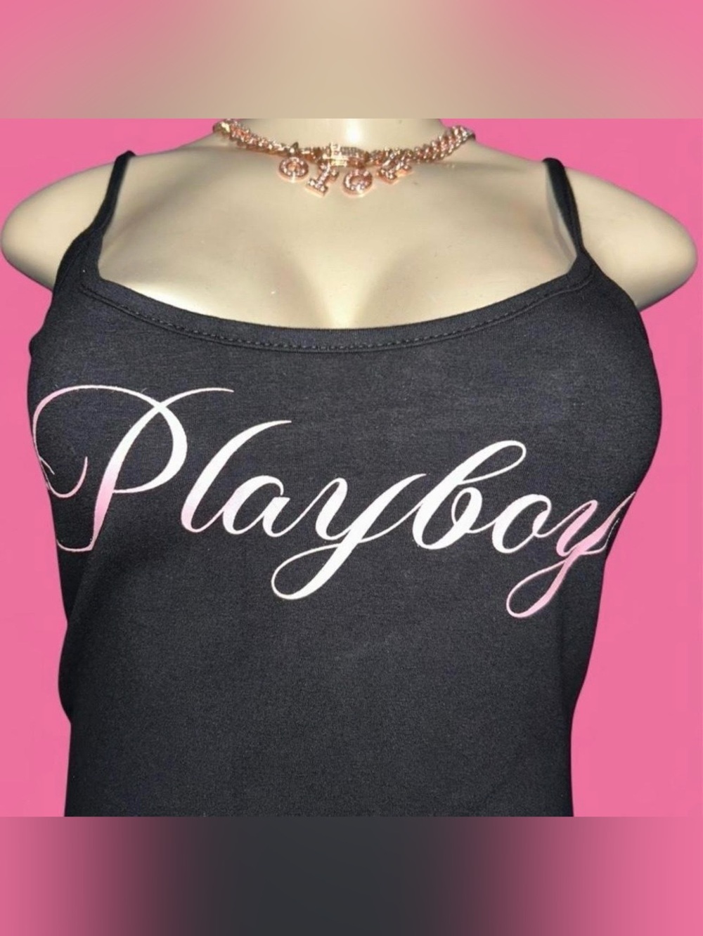 PLAYBOY Black Tank with Pink Gradient Script